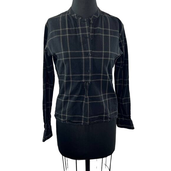 Uniqlo Tops - Ines de la Fressange UNIQLO Black Plaid Long Sleeve Button Up Popover Top S